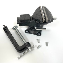 BUYSK Cast Iron Bench Vice, 360°Swivel Base Table Vice, 2-in-1 Dual-Purpose Combined Clamp-on Vise with Quick Adjustment Button for Workbench DIY Craft (jaw width 3.3 inch)