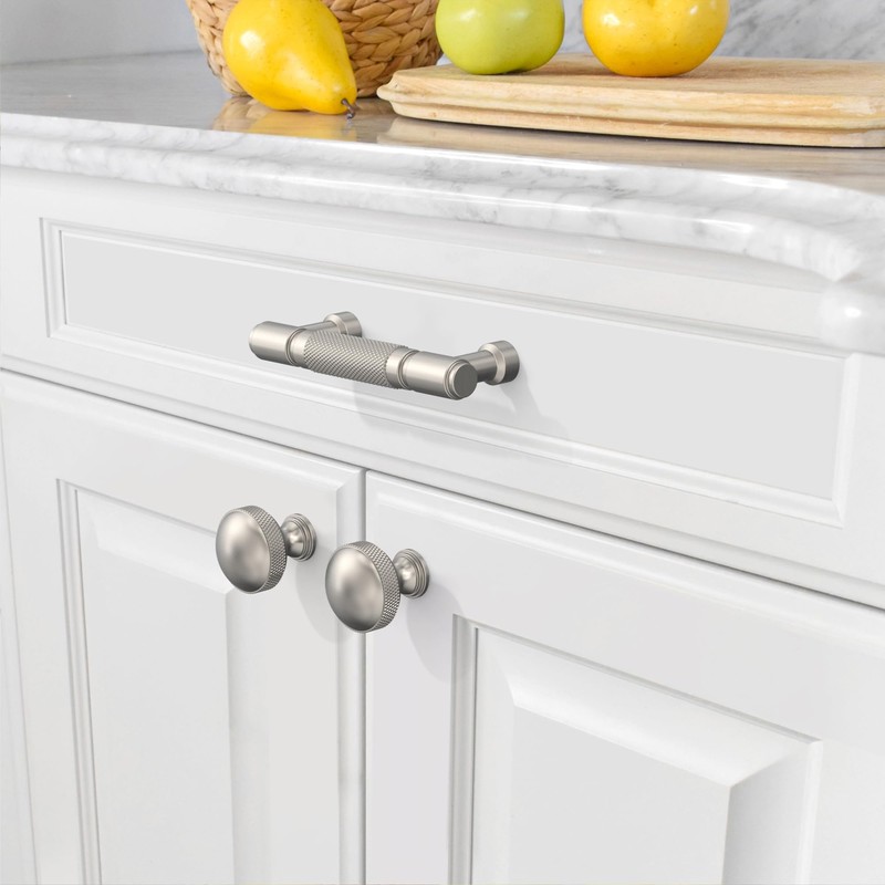 Amerdeco 10 Pack Brushed Satin Nickel knurled Cabinet Pulls 3