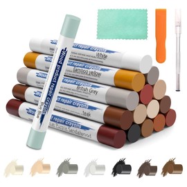 16+4P Wood Filler Sticks with 1P Box, 1P Knife, 1P Scraper and 1P Rag, Pletpet 16 Color Furniture Crayon Touch Up Wood Filler Nail Hole Wax Sticks for Repairing Scratches and Nail Holes (16p)