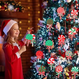 12 Pcs Christmas Candy Ornaments Candy Christmas Tree Ornaments Set Hanging Peppermint Christmas Decorations Xmas Lollipop Ornament Candies Polymer Clay Ornament for Party Supplies Wreath Decor