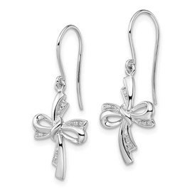 Diamond2Deal Sterling Silver Rhodium Plated Diamond Cross Dangle Earrings, 0.03Ct (L- 1.14 in, W- 0.51 in)
