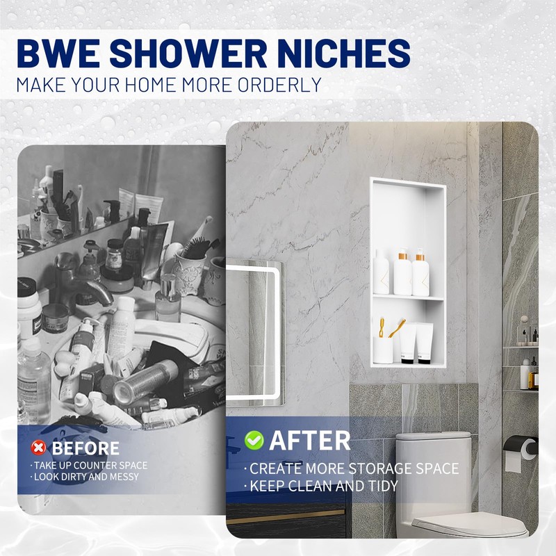 BWE 13 x 19 Stainless Steel Shower Niche No Tile