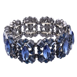 EVER FAITH Rhinestone Crystal Costume Jewelry Art Deco Wedding Banquet Elastic Stretch Bracelet for Women Navy Blue Black-Tone