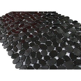 Non-Slip Pebble Bathtub Mat Black 16 W x 35 L Inches (for Smooth/Non-Textured Tubs Only) Safe Shower Mat with Drain Holes, Suction Cups for Bathroom - Colour: black, Package Quantity: 1