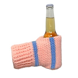 SWNTN Beer Mitten Gloves Knit Stitched Drink Beverages Mitt Holder Beer Gloves Stocking Stuffer Gag Gift Tailgating Idea (Pink-Baby Blue)