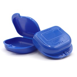 Henry Schein Retainer Cases for Retainers, Dentures, Mouth Guards, and other Accessories. With Vent Holes and Write-on I.D. Area, Secure Snap Closure - Blue (2 Pack)