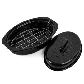 13 Inch Roasting Pan with Lid and Rack, Enamel Carbon Steel Roaster Pan, High Temperature Resistance and Dishwasher Safe, Small Cookware for Small Poultry & Vegetables