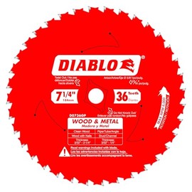 Diablo Wood and Metal Cutting Carbide Circular Saw Blade - Ideal for DIY, Framing, and Construction - 7-1/4" Diameter, 36 C-ATB Teeth, 8,000 Max RPM - D0736GPX