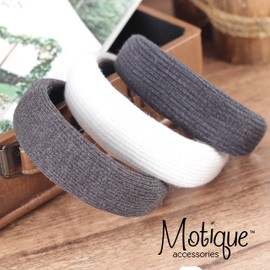 Motique Accessories 2 Inch Ribbed Cotton Padded Headband for Women and Girls - Dark Grey