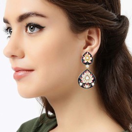 Aheli Indian Traditional Enamel Brass and Kundan Drop Earrings Gift for Women Green