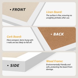 MaxGear Double-Sided Cork Board & Linen Board for Wall, 23" x 17" Large Bulletin Board with White Wood Frame, Pin Boards for Girls Room, Office, Bedroom, Kids Room, Classroom