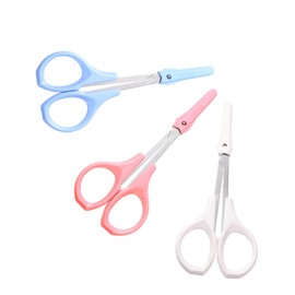 Baluue 3pcs Stainless Steel Eyelash and Eyebrow Scissors Curved Straight and Rounded for Precision Grooming Portable Beauty Tools for Home and Salon Use Pink White Blue Colors