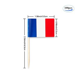 France Flag French Miniature Toothpick Flags Decorations Small Cupcake Toppers Cocktail Food Flags Decor For Independence Day Party Bar (100 pack)