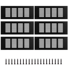 MUXHEL 6PCS Black Air Vent Covers for Walls 80x200mm Kitchen Plinth Vent Metal Ventilation Grill Aluminum Alloy Radiator Grill Air Vents for Interior Walls, Door, Wardrobe, Radiator, Cupboard
