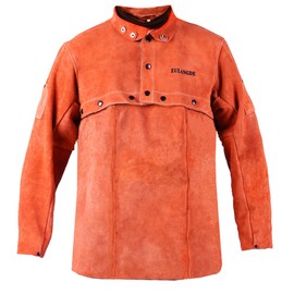 EULANGDE Leather Welding Jacket Flame-Resistant Heavy Duty Welding Apron with Sleeve,Adjustable Cuffs, Adjustable Collar (Brown, Medium)
