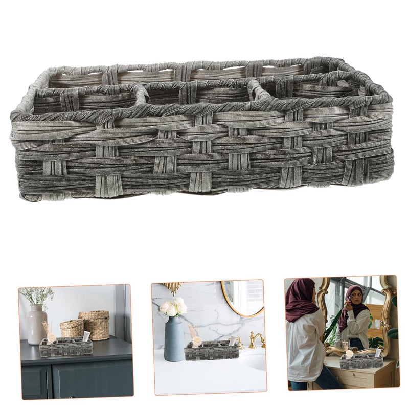 Alipis Bathroom Storage Holder Woven Basket Desktop Organizer for Cosmetics