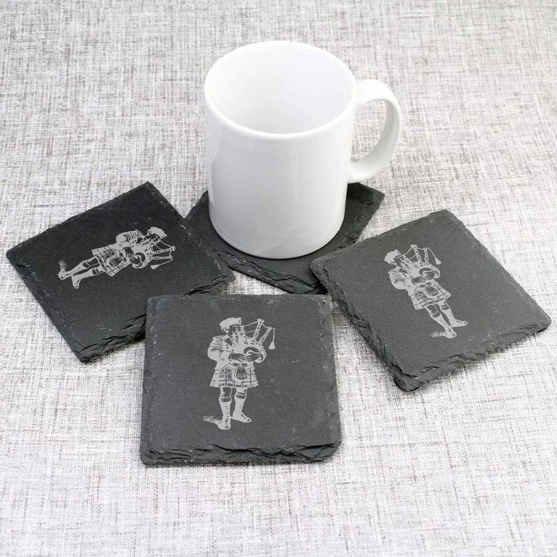 4 x 'Scottish Bagpiper' 10cm Square Slate Coasters (CR00211629)