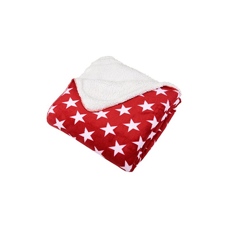 Micro-Pro Red/White Stars Fleece Blanket Soft Sherpa Home Warm Sofa