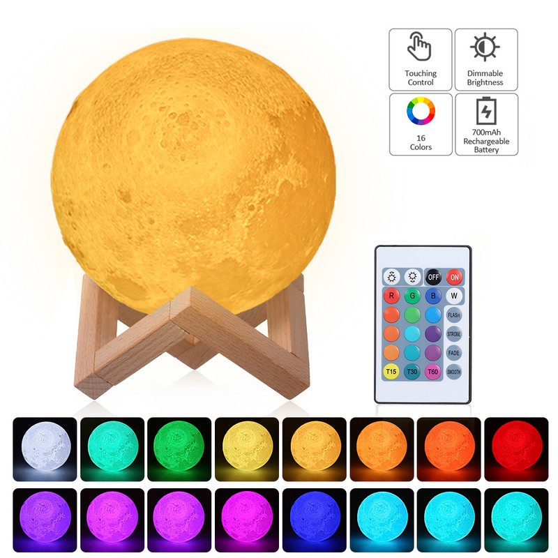 Tomshine Moon Light with Wood Stand Remote & Touching Control