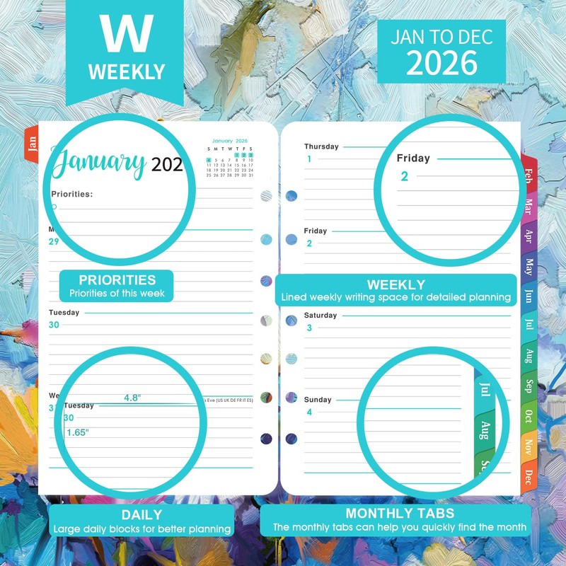 2026 Planner Refills - Planner Inserts with 7-Hole Punched, 5-1/2"