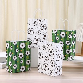 piqiya 24Pcs Soccer Party Favor Paper Bags, Football Themed Party Bags with Handles,Gift Bags for Kids Adults Birthday Party Supplies（8.26×5.9×3.14inch）