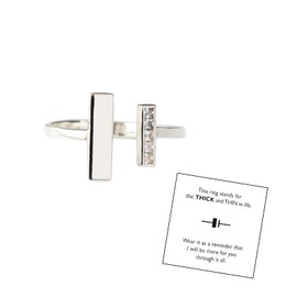 Mother Daughter Rings for Women, Trendy Sparkly Zircon T Shape Open Silver Rings Simple Adjustable Meaningful Ring for Teen Girls Holiday Jewelry Gifts (Silver)