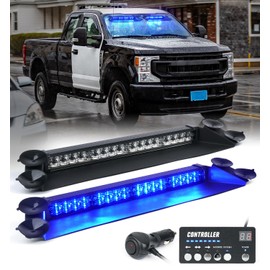 LUMENIX LED Emergency Dash Strobe Lights Bar w/Controller Windshield Visor Safety Warning Traffic Caution Split Lightbar Deck Flashing Light for Volunteer Firefighter Police Vehicles Trucks - Blue