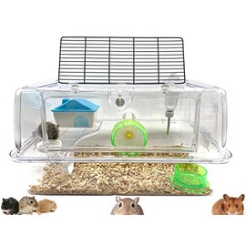 2-Tiers Acrylic Clear Hamster Mouse Deluxe Palace House Habitat with Large Running Wheel Water Bottle Tower Food Bowl Hide House Deep Base Ground (19 x 12 x 11H inches, Acrylic)