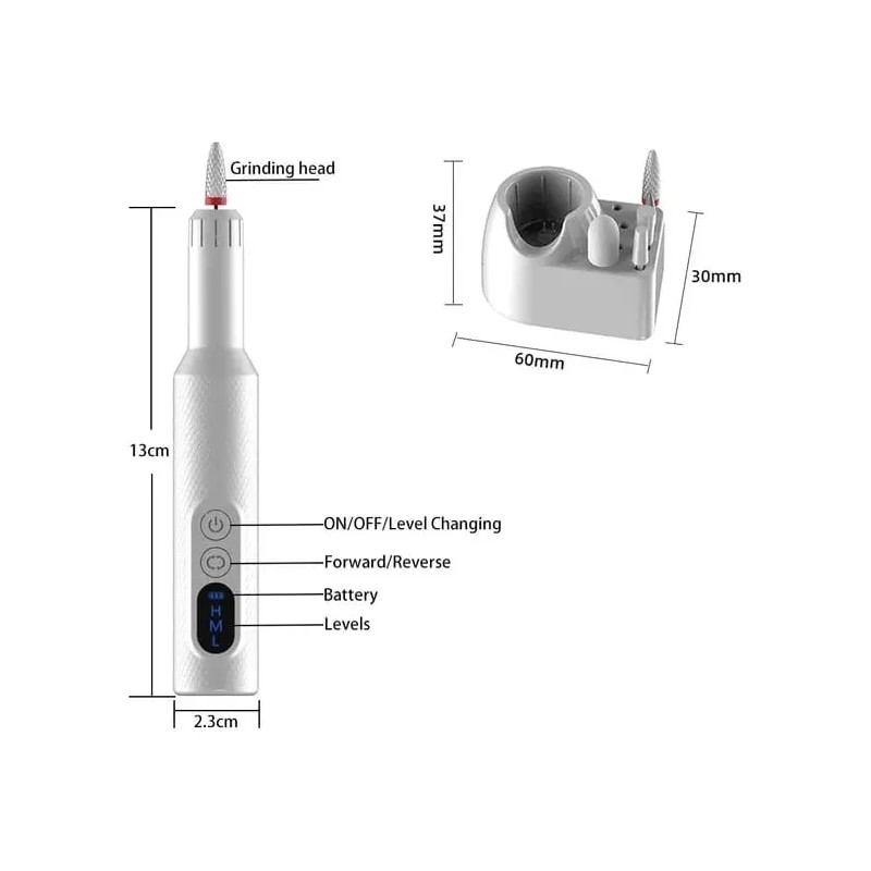 KFMX Pluma Pulidora Esmeril Uñas Eléctrico Base Lima 18000 Rpm
