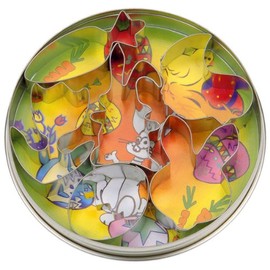 Städter 023611 Easter Cookie Cutters Bunny with Floppy Ears / Carrot / Bunny Face / Easter Egg / Chick and Flower 6-Piece Set with Tin Plate