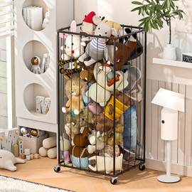 YKDIRECT 210L Stuffed Animal Organizer Plush Toy Storage Organizer Toy Storage Basket, Kids Toy Storage Bins with Wheels, Metal Frame and Elastic Cord Design, Suitable for Storage of Any Stuff