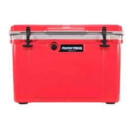Made in USA Frosted Frog Hyper-Light 54 Quart Hard Cooler Insulated Portable Ice Chest Box for Beach, Beverages, Camping, Fishing, Boat, Barbecue, 30% Lighter Than Rotomolded Coolers (Red and Gray)
