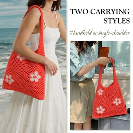 Ausing Crochet Tote Bag Beach Bag Shoulder Bag Women's Hollow Design Lightweight Travel, orange