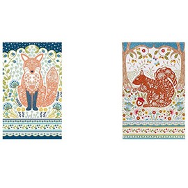 2 x Ulster Weavers Woodland Fox & Squirrel Floral Flowers 100% Cotton Kitchen Dining Tea Dish Towels