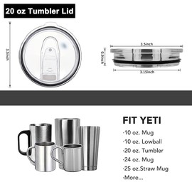 20 oz Tumbler Lids Compatible with Yeti Lids 20 oz Replacement Lid 10 oz Lowball Lid, 10 oz Mug Lid and Other Replacement Lids for Tumblers(1 Pack)