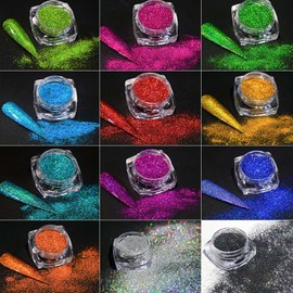 12 Colors Glitter Nail Powder Holographic Chrome Nail Powder Laser Effect Chrome Pigment Glitter Colorful Nail Art Glitter for Women Manicure Accessories Supplies