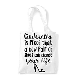 Cinderella Is Proof That A New Pair Of Shoes Can Change Your Life [CMSUM] cotton tote shopping bag - White