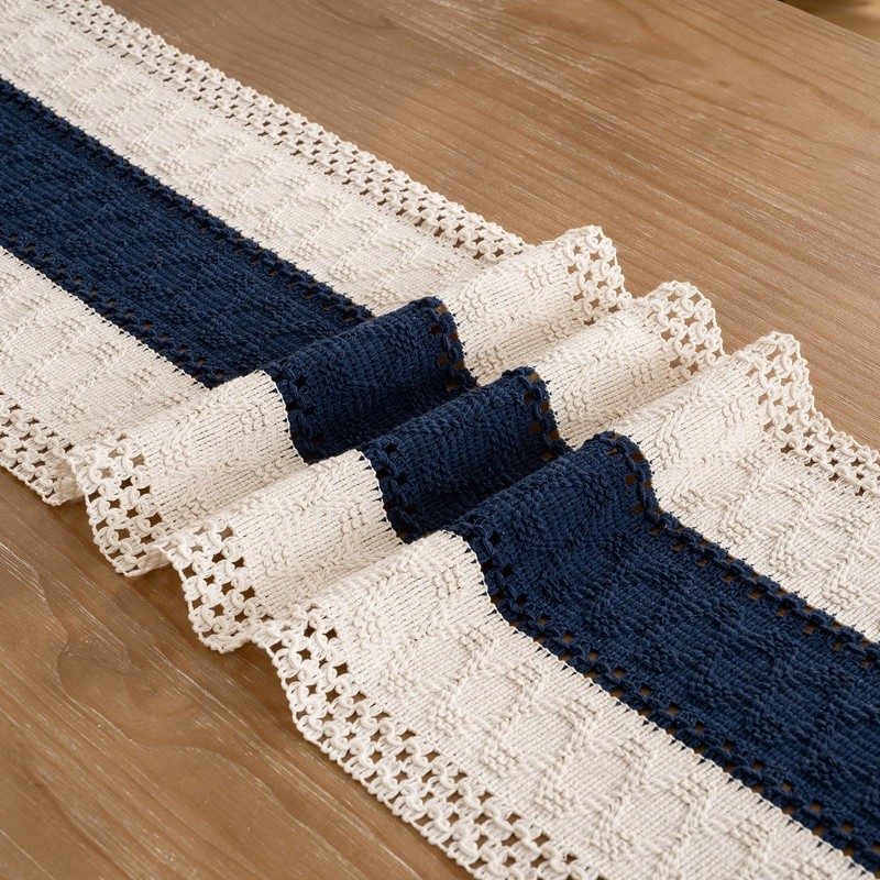 Boho Macrame Table Runner 30 x 180 cm Dark Blue