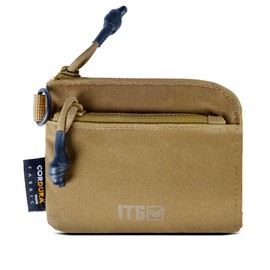 Coin Purse, Cash Change Wallet 500D Cordura, Change Purse ID Card Holder with YKK Zipper for Men and Women, Coyote Brown