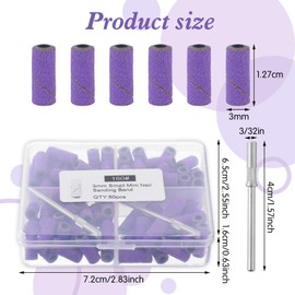Pack of 100 Sanding Sleeves Nail Cutter 180 Sanding Sleeves Bits for Nail Cutter 3 mm Sanding Caps Fine Sanding Ring for Nail Drill with 2 Pieces Small Spindle Nail Drills for Manicure Pedicure