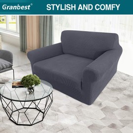 Granbest High Stretch Armchair Covers Super Soft Chair Covers for Living Room Jacquard Sofa Cover for Dogs Non Slip Chair Slipcover with Arms Furniture Protector (1 Seater, Gray)