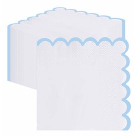 SietDESEO 50 Pieces 3-ply Light Blue Scalloped Napkins Folded 5 x 5 Inches Disposable Paper Napkin Cocktail Napkins for Dinner Wedding Birthday Party