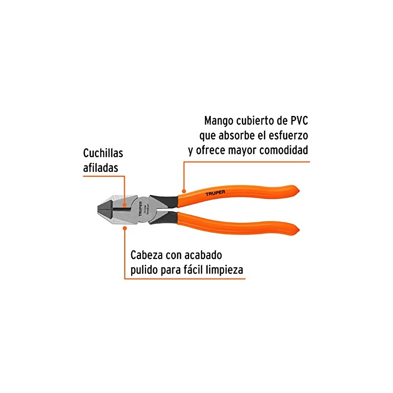 Truper T201-8, Pinza profesional para electricista 8", mango de vinil