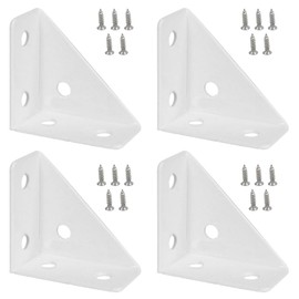 Corner Brackets 66mm x 66mm Triangle Corner Braces Connector Metal Shelf Brackets 90 Angle Furniture Connection Fixing for Cabinet Desk Bed (White)