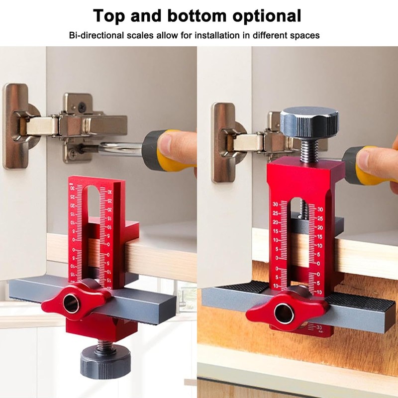Cabinet Door Installation Jig, 2-in-1 Mounting Tool with Adjustable Positioner,