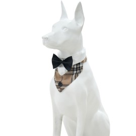 MAMORE Formal Dog Tuxedo Bandanas, Adjustable Wedding Collar with Bow Tie,Dog Costume Birthday Party Gift for Small Medium Large Dogs Cats (Khaki&White-1, Small)