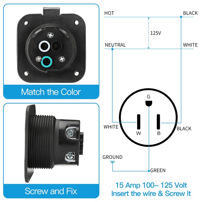 Huazu 15 Amp 125V Flanged Inlet Plug - NEMA 5-15