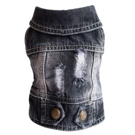 SILD Pet Clothes Dog Jeans Jacket Cool Blue Denim Coat Small Medium Dogs Lapel Vests Classic Hoodies Puppy Blue Vintage Washed Clothes (M, Black)