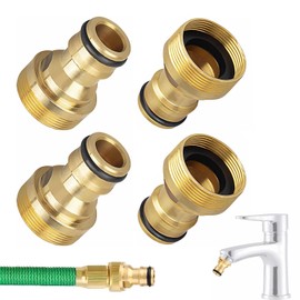 YUNPYCHY Universal Tap Connector for Mixer Tap, Pack of 4 Brass Hose Adapter, Quick Coupling Garden Hose Connector, Tap Adapter