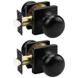GOBEKOR 2 Pack Black Passage Door Knobs Interior Matte Black Square Keyless Door Knobs Closet Hall Indoor Door Knob Round Passage Door Knobs Indoor